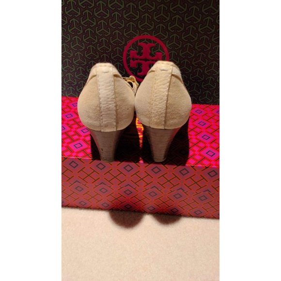 Tory Burch Designer Amanda Peep Open Toe Wedge Heels Size 6 - Picture 4 of 7